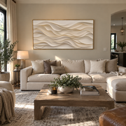 "Valley Plaster Fold Relief" - Modern Heavy Impasto Landscape Artwork | White & Beige Palette Knife Painting | Luxury Horizontal Wall Art #Q 210
