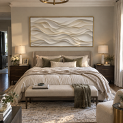 "Valley Plaster Fold Relief" - Modern Heavy Impasto Landscape Artwork | White & Beige Palette Knife Painting | Luxury Horizontal Wall Art #Q 210