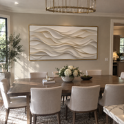 "Valley Plaster Fold Relief" - Modern Heavy Impasto Landscape Artwork | White & Beige Palette Knife Painting | Luxury Horizontal Wall Art #Q 210