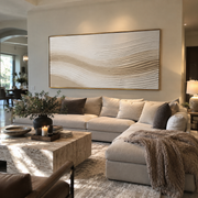 "Quiet Sand Ripple Relief" - Modern Heavy Impasto Topographic Abstract | White & Beige Palette Knife Painting | Luxury Horizontal Wall Art #Q 211