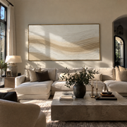 "Quiet Sand Ripple Relief" - Modern Heavy Impasto Topographic Abstract | White & Beige Palette Knife Painting | Luxury Horizontal Wall Art #Q 211