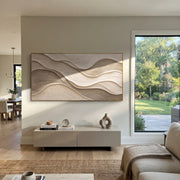 "Stratified Soft Ridge Relief" - Modern Heavy Impasto Landscape Artwork | Beige & White Palette Knife Painting | Luxury Horizontal Wall Art #Q 212