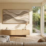 "Stratified Soft Ridge Relief" - Modern Heavy Impasto Landscape Artwork | Beige & White Palette Knife Painting | Luxury Horizontal Wall Art #Q 212