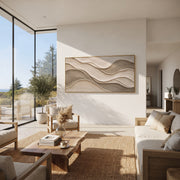 "Stratified Soft Ridge Relief" - Modern Heavy Impasto Landscape Artwork | Beige & White Palette Knife Painting | Luxury Horizontal Wall Art #Q 212