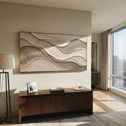 "Stratified Soft Ridge Relief" - Modern Heavy Impasto Landscape Artwork | Beige & White Palette Knife Painting | Luxury Horizontal Wall Art #Q 212