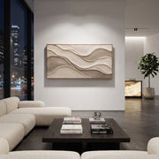 "Stratified Soft Ridge Relief" - Modern Heavy Impasto Landscape Artwork | Beige & White Palette Knife Painting | Luxury Horizontal Wall Art #Q 212