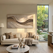 "Eroded Folded Shore Relief" - Modern Heavy Impasto Topographic Abstract | Beige & White Palette Knife Painting | Luxury Horizontal Wall Art #Q 213