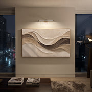 "Eroded Folded Shore Relief" - Modern Heavy Impasto Topographic Abstract | Beige & White Palette Knife Painting | Luxury Horizontal Wall Art #Q 213