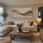 "Eroded Folded Shore Relief" - Modern Heavy Impasto Topographic Abstract | Beige & White Palette Knife Painting | Luxury Horizontal Wall Art #Q 213