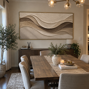 "Eroded Folded Shore Relief" - Modern Heavy Impasto Topographic Abstract | Beige & White Palette Knife Painting | Luxury Horizontal Wall Art #Q 213