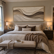"Eroded Folded Shore Relief" - Modern Heavy Impasto Topographic Abstract | Beige & White Palette Knife Painting | Luxury Horizontal Wall Art #Q 213