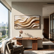 "Luminous Ivory Swell Relief" - Modern Heavy Impasto Topographic Abstract | White & Beige Palette Knife Painting | Luxury Horizontal Wall Art #Q 214