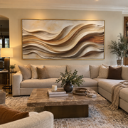 "Luminous Ivory Swell Relief" - Modern Heavy Impasto Topographic Abstract | White & Beige Palette Knife Painting | Luxury Horizontal Wall Art #Q 214