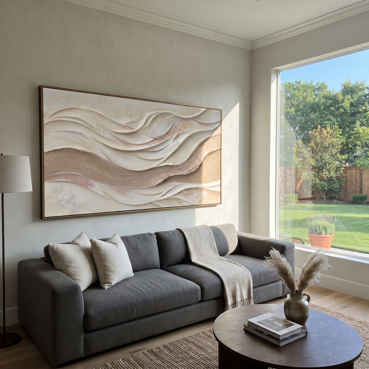 "Contour Wind Line Relief" - Modern Heavy Impasto Topographic Abstract | White & Beige Palette Knife Painting | Luxury Horizontal Wall Art #Q 215