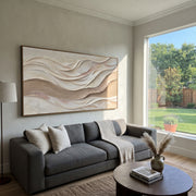 "Contour Wind Line Relief" - Modern Heavy Impasto Topographic Abstract | White & Beige Palette Knife Painting | Luxury Horizontal Wall Art #Q 215
