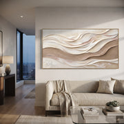 "Contour Wind Line Relief" - Modern Heavy Impasto Topographic Abstract | White & Beige Palette Knife Painting | Luxury Horizontal Wall Art #Q 215