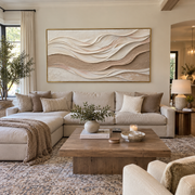"Contour Wind Line Relief" - Modern Heavy Impasto Topographic Abstract | White & Beige Palette Knife Painting | Luxury Horizontal Wall Art #Q 215
