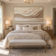 "Contour Wind Line Relief" - Modern Heavy Impasto Topographic Abstract | White & Beige Palette Knife Painting | Luxury Horizontal Wall Art #Q 215