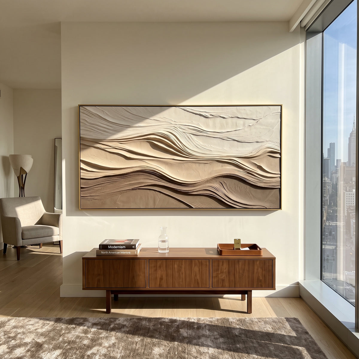 "Layered Calm Drift Relief" - Modern Heavy Impasto Topographic Abstract | White & Beige Palette Knife Painting | Luxury Horizontal Wall Art #Q 216