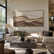 "Layered Calm Drift Relief" - Modern Heavy Impasto Topographic Abstract | White & Beige Palette Knife Painting | Luxury Horizontal Wall Art #Q 216