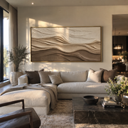 "Layered Calm Drift Relief" - Modern Heavy Impasto Topographic Abstract | White & Beige Palette Knife Painting | Luxury Horizontal Wall Art #Q 216