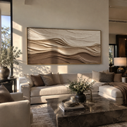"Layered Calm Drift Relief" - Modern Heavy Impasto Topographic Abstract | White & Beige Palette Knife Painting | Luxury Horizontal Wall Art #Q 216
