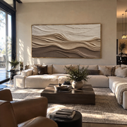 "Layered Calm Drift Relief" - Modern Heavy Impasto Topographic Abstract | White & Beige Palette Knife Painting | Luxury Horizontal Wall Art #Q 216