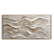 "Curved Layered Wave Relief" - Modern Heavy Impasto Ocean Wave Seascape | White & Beige Palette Knife Painting | Luxury Horizontal Wall Art #Q 217