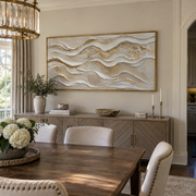 "Curved Layered Wave Relief" - Modern Heavy Impasto Ocean Wave Seascape | White & Beige Palette Knife Painting | Luxury Horizontal Wall Art #Q 217