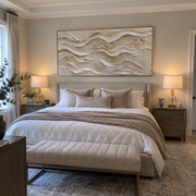 "Curved Layered Wave Relief" - Modern Heavy Impasto Ocean Wave Seascape | White & Beige Palette Knife Painting | Luxury Horizontal Wall Art #Q 217