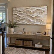 "Curved Layered Wave Relief" - Modern Heavy Impasto Ocean Wave Seascape | White & Beige Palette Knife Painting | Luxury Horizontal Wall Art #Q 217