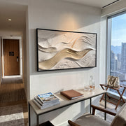 "Tactile Silk Contour Relief" - Modern Heavy Impasto Topographic Abstract | White & Beige Palette Knife Painting | Luxury Horizontal Wall Art #Q 218