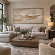 "Tactile Silk Contour Relief" - Modern Heavy Impasto Topographic Abstract | White & Beige Palette Knife Painting | Luxury Horizontal Wall Art #Q 218