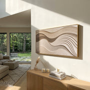 "Ribboned Cream Current Relief" - Modern Heavy Impasto Topographic Abstract | White & Beige Palette Knife Painting | Luxury Horizontal Wall Art #Q 219