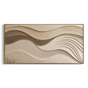"Ribboned Cream Current Relief" - Modern Heavy Impasto Topographic Abstract | White & Beige Palette Knife Painting | Luxury Horizontal Wall Art #Q 219