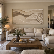 "Ribboned Cream Current Relief" - Modern Heavy Impasto Topographic Abstract | White & Beige Palette Knife Painting | Luxury Horizontal Wall Art #Q 219