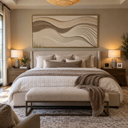 "Ribboned Cream Current Relief" - Modern Heavy Impasto Topographic Abstract | White & Beige Palette Knife Painting | Luxury Horizontal Wall Art #Q 219