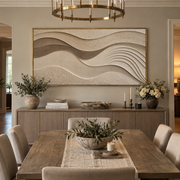 "Ribboned Cream Current Relief" - Modern Heavy Impasto Topographic Abstract | White & Beige Palette Knife Painting | Luxury Horizontal Wall Art #Q 219