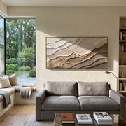 "Ivory Dune Wave Relief" - Modern Heavy Impasto Ocean Wave Seascape | White & Beige Palette Knife Painting | Luxury Horizontal Wall Art #Q 220