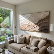 "Ivory Dune Wave Relief" - Modern Heavy Impasto Ocean Wave Seascape | White & Beige Palette Knife Painting | Luxury Horizontal Wall Art #Q 220