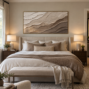 "Ivory Dune Wave Relief" - Modern Heavy Impasto Ocean Wave Seascape | White & Beige Palette Knife Painting | Luxury Horizontal Wall Art #Q 220