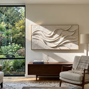 "Shell Ribbon Current Relief" - Modern Heavy Impasto Topographic Abstract | White & Beige Palette Knife Painting | Luxury Horizontal Wall Art #Q 221