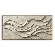 "Shell Ribbon Current Relief" - Modern Heavy Impasto Topographic Abstract | White & Beige Palette Knife Painting | Luxury Horizontal Wall Art #Q 221