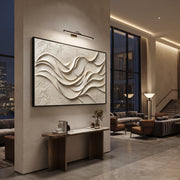 "Shell Ribbon Current Relief" - Modern Heavy Impasto Topographic Abstract | White & Beige Palette Knife Painting | Luxury Horizontal Wall Art #Q 221