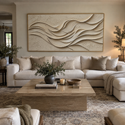 "Shell Ribbon Current Relief" - Modern Heavy Impasto Topographic Abstract | White & Beige Palette Knife Painting | Luxury Horizontal Wall Art #Q 221