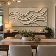 "Shell Ribbon Current Relief" - Modern Heavy Impasto Topographic Abstract | White & Beige Palette Knife Painting | Luxury Horizontal Wall Art #Q 221