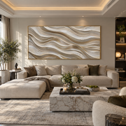 "Luminous Folded Plaster Fold Relief" - Modern Heavy Impasto Topographic Abstract | White & Beige Palette Knife Painting | Luxury Horizontal Wall Art #Q 222