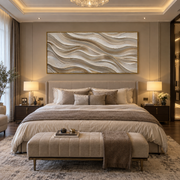 "Luminous Folded Plaster Fold Relief" - Modern Heavy Impasto Topographic Abstract | White & Beige Palette Knife Painting | Luxury Horizontal Wall Art #Q 222