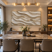 "Luminous Folded Plaster Fold Relief" - Modern Heavy Impasto Topographic Abstract | White & Beige Palette Knife Painting | Luxury Horizontal Wall Art #Q 222
