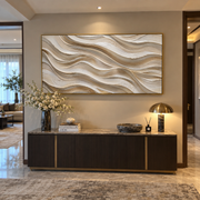 "Luminous Folded Plaster Fold Relief" - Modern Heavy Impasto Topographic Abstract | White & Beige Palette Knife Painting | Luxury Horizontal Wall Art #Q 222